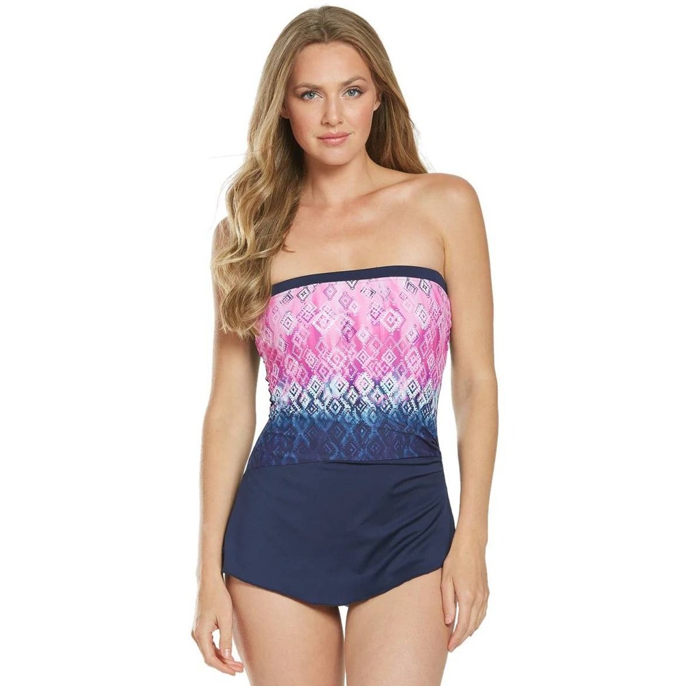 Gabar Chlorine Resistant Ikat Sunrise Bandeau Sarong One Piece Swimsuit Sz 12